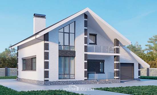 190-008-П Проект двухэтажного дома с мансардным этажом и гаражом, уютный домик из газобетона Новокузнецк | Проекты домов от House Expert