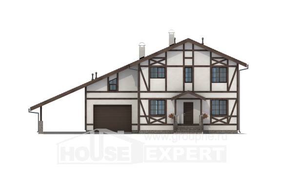 250-002-Л Проект двухэтажного дома с мансардой и гаражом, классический домик из кирпича Юрга, House Expert