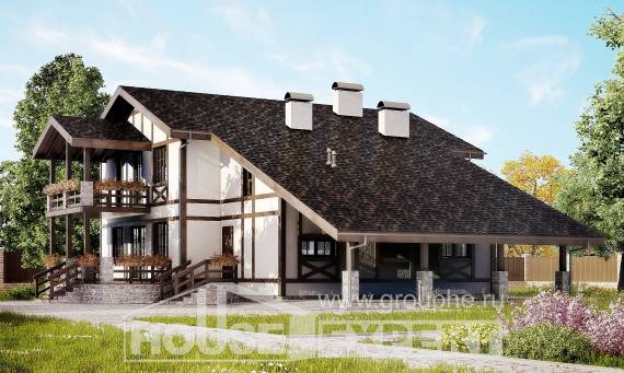 250-002-Л Проект двухэтажного дома с мансардным этажом и гаражом, современный домик из кирпича Калтан, House Expert