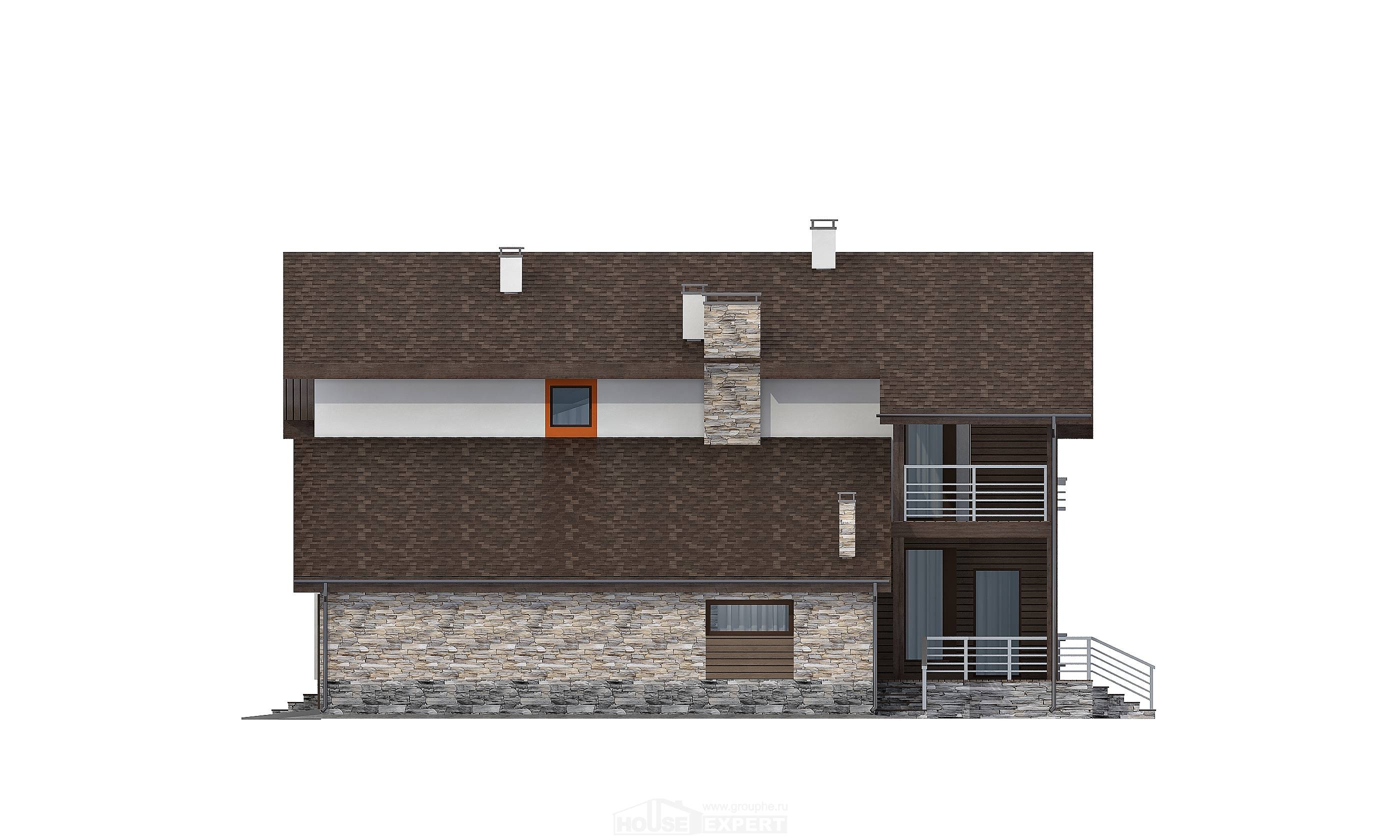 240-004-П Проект двухэтажного дома с мансардой и гаражом, современный загородный дом из бризолита Белово, House Expert