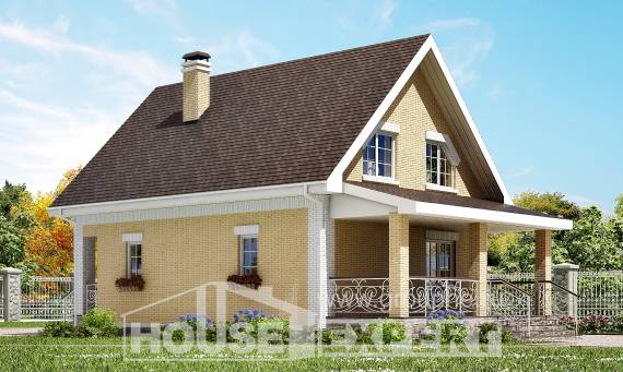 130-004-П Проект двухэтажного дома с мансардой, компактный коттедж из блока Калтан, House Expert